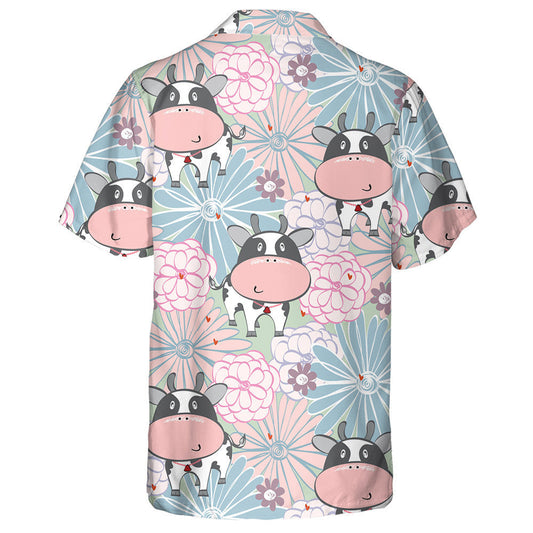 Cartoon Cow And Flower In Light Colors Hawaiian Shirt, Hawaiian Shirt Gift, Christmas Gift