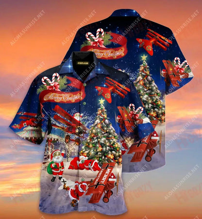 No Reindeer Any More, Santa Loves Airplane Short Hawaiian Shirt Summer Short Sleeve Hawaiian Crazy Shirts Hawaiian Shirts For Women, Hawaiian Shirt Gift, Christmas Gift
