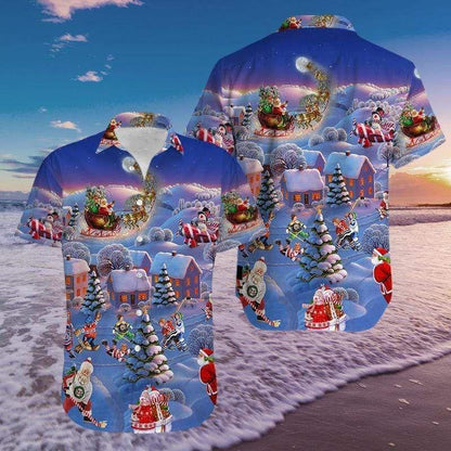 Hockey And Santa Claus On Christmas Hawaiian Shirt, Hawaiian For Gift