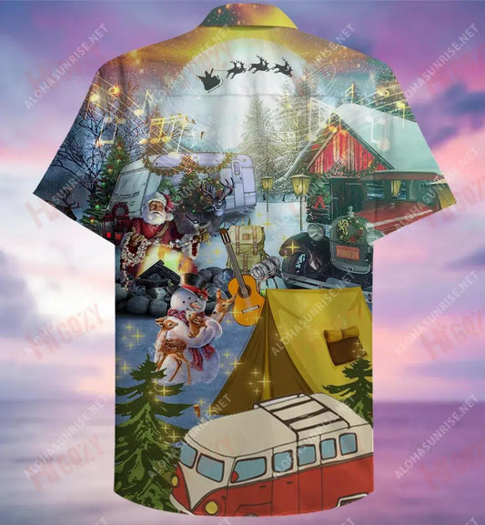 Camping At Christmas Short Hawaiian Shirt Hobbies Tropical Shirts Hawaiian Crazy Shirts Crazy Shirts Hawaii_ Hawaiian Shirts -Hawaiian Shirt Gift, Christmas Gift