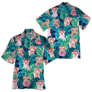 Cute Pig Tropical Background Design Hawaiian Shirt,Hawaiian Shirt Gift, Christmas Gift