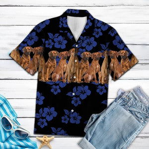 Awesome Rhodesian Ridgeback Dog Group On Hibiscus Pattern Hawaiian Shirt, Hawaiian Shirt Gift, Christmas Gift