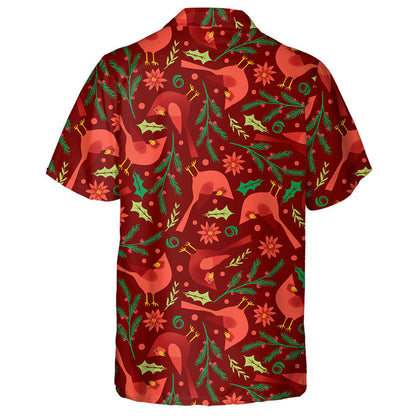 Watercolor Red Cardinal And Poinsettias Ditsy Hawaiian Shirt, Hwaiian For Gift