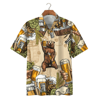 Funny Bear With Beer Party Hawaiian Shirt,Hawaiian Shirt Gift, Christmas Gift