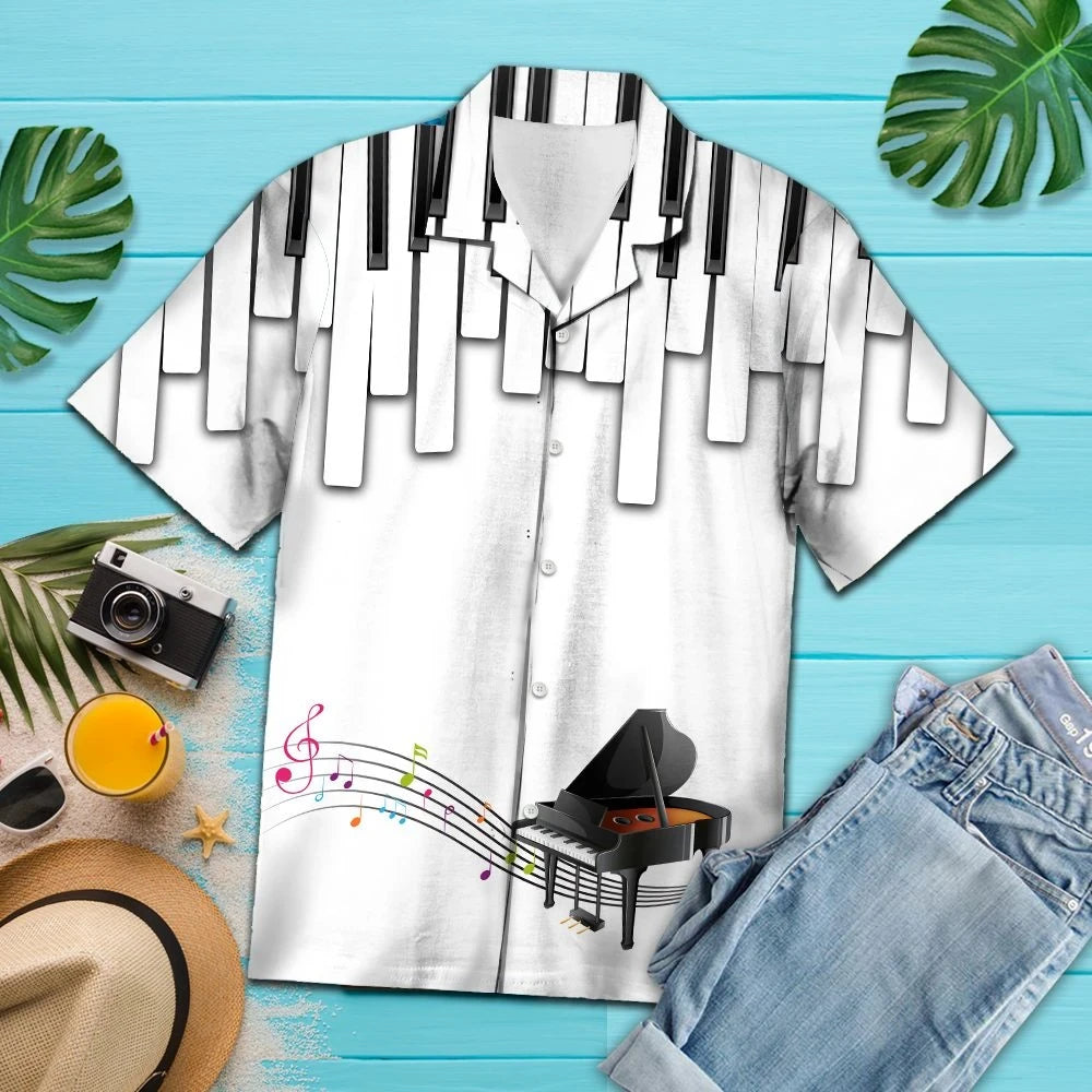 Méarchláir Pianó 3d Bain sult as an Patrún Rhythm Léine Haváís, Bronntanas Léine Haváíais, Bronntanas Nollag