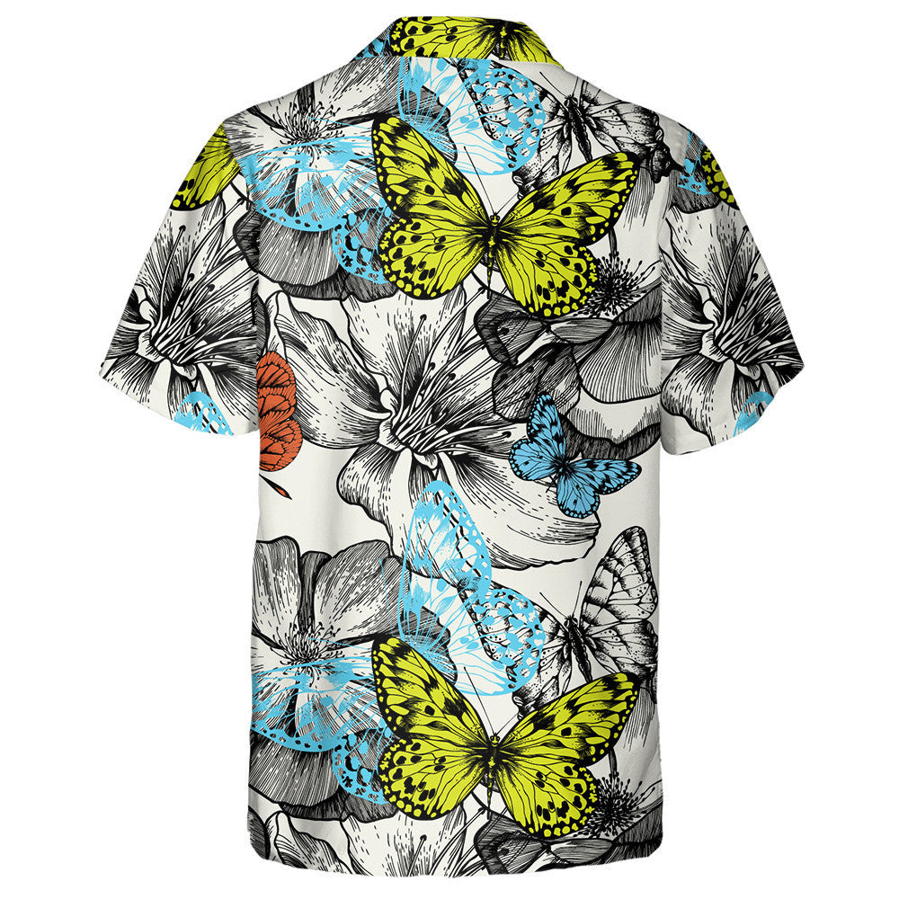 Colorful Blooming Roses And Flying Daisies Hawaiian Shirt, Hawaiian For Gift