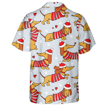 Cartoon Dogs Dachshund In Santa Hats Hawaiian Shirt, Hawaiian For Gift