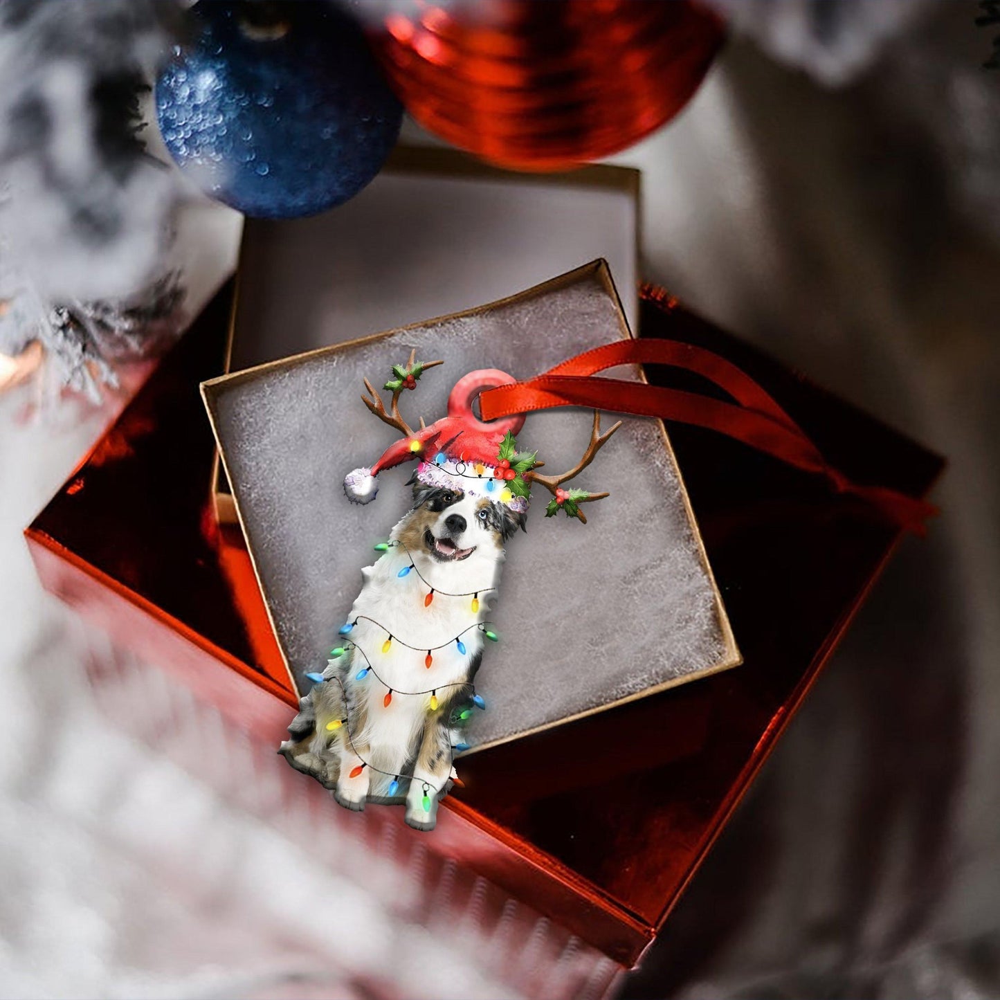 Australian Shepherd Light Christmas Shape Ornament, Home Decor Plastic Ornament, Christmas Ornament Gift