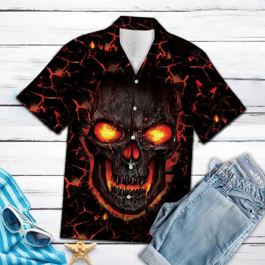 Skull Lava Fire Eyes Design Hawaiian Shirt,Hawaiian Shirt Gift, Christmas Gift