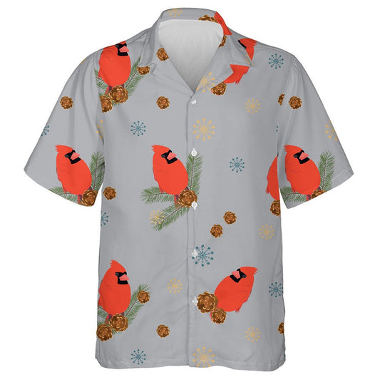 Watercolor Red Cardinal On Spruce Branch Hawaiian Shirt, Hwaiian For Gift