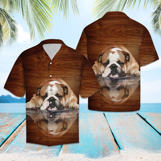 Lazy Bulldog Reflection On Mirror Hawaiian Shirt, Hawaiian For Gift