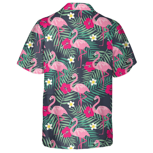 Tropical Forest And Flowers With Pink Flamingo Hawaiian Shirt, Hawaiian Shirt Gift, Christmas Gift