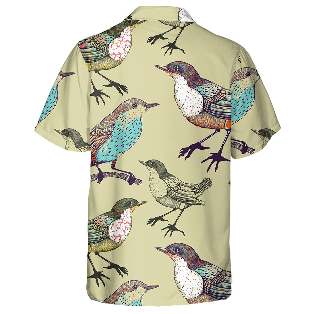 Beautiful Colorful Birds On Beige Background Hawaiian Shirt, Hawaiian For Gift
