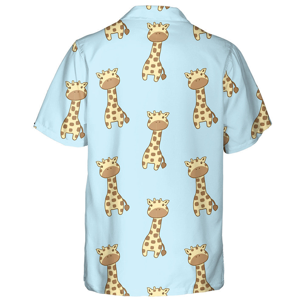 Cartoon Adorable Giraffe On Blue Background Pattern Hawaiian Shirt, Hawaiian Shirt Gift, Christmas Gift