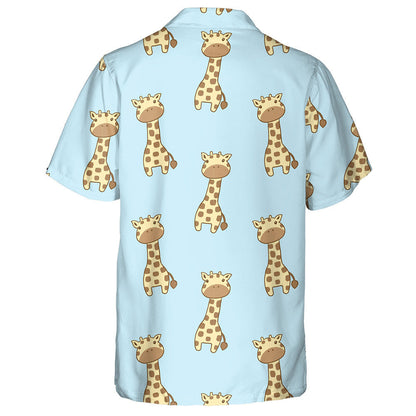 Cartoon Adorable Giraffe On Blue Background Pattern Hawaiian Shirt, Hawaiian Shirt Gift, Christmas Gift