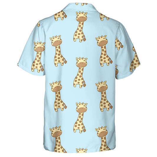 Cartoon Adorable Giraffe On Blue Background Pattern Hawaiian Shirt, Hawaiian Shirt Gift, Christmas Gift