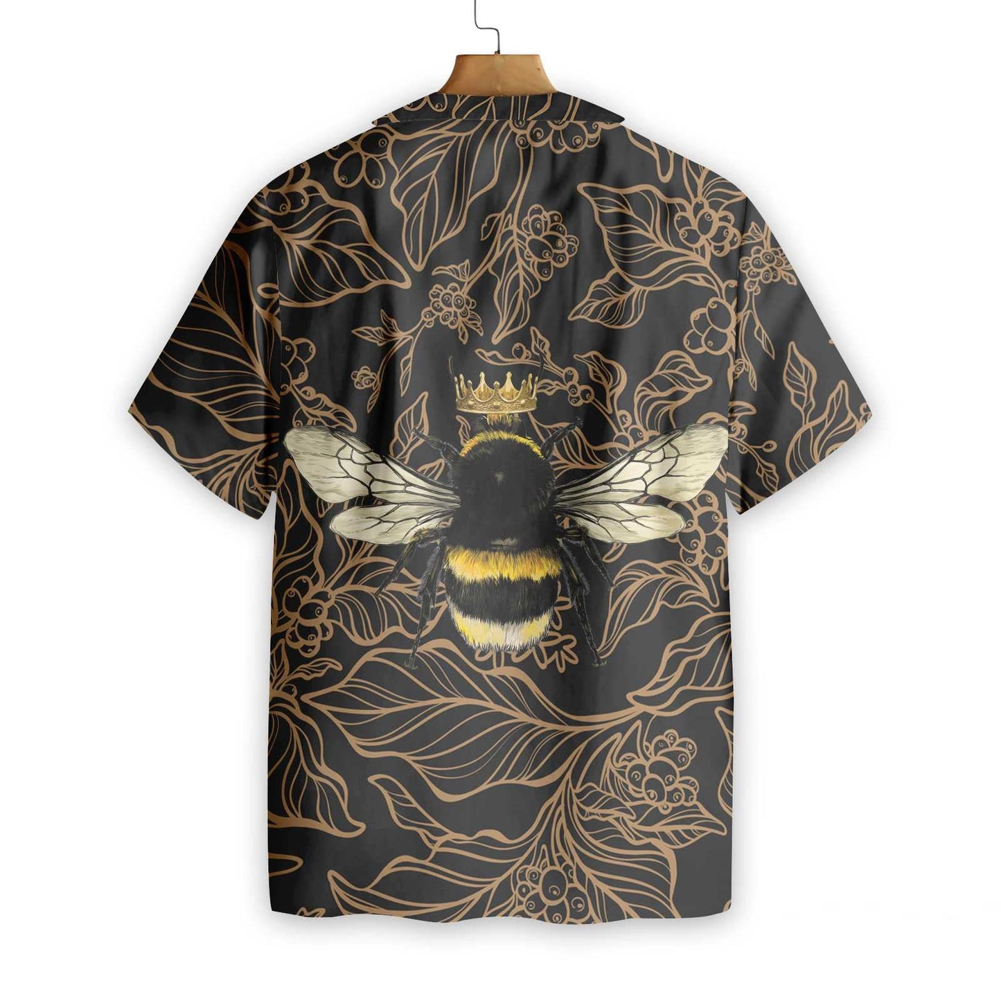 Gold Crown Golden Floral Bee Design Hawaiian Shirt,Hawaiian Shirt Gift, Christmas Gift