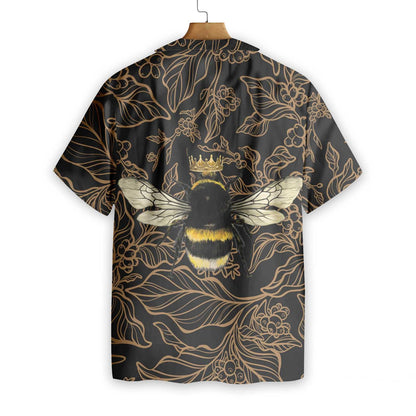 Gold Crown Golden Floral Bee Design Hawaiian Shirt,Hawaiian Shirt Gift, Christmas Gift