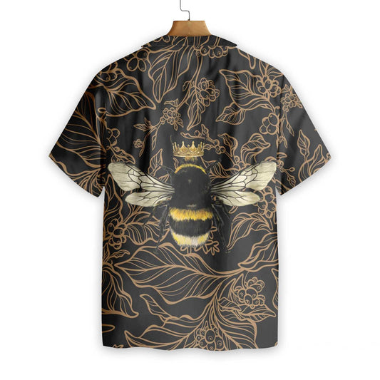 Gold Crown Golden Floral Bee Design Hawaiian Shirt,Hawaiian Shirt Gift, Christmas Gift