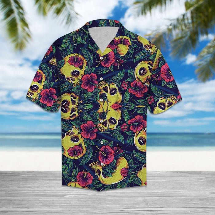 Yellow Skull Heads Among Red Hibiscus Field Hawaiian Shirt, Hawaiian Shirt Gift, Christmas Gift