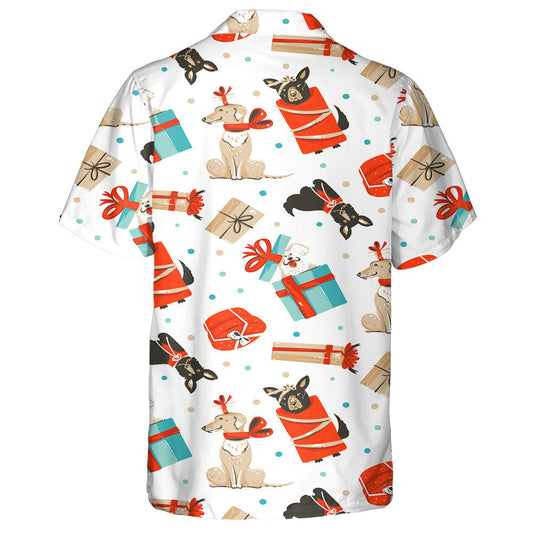Dogs In Vintage Christmas Isolated Background Hawaiian Shirt,Hawaiian Shirt Gift, Christmas Gift