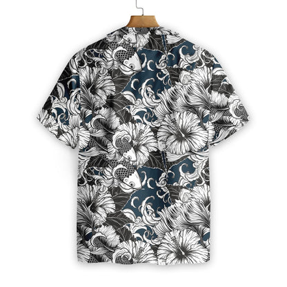 Koi Fish And Hibiscus Flower Design Hawaiian Shirt, Hawaiian For Gift