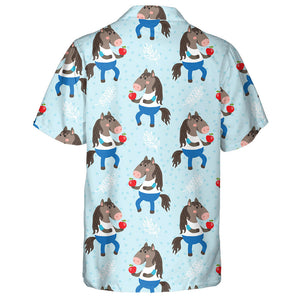 Cute Cartoon Horse And Red Apple Hawaiian Shirt,Hawaiian Shirt Gift, Christmas Gift