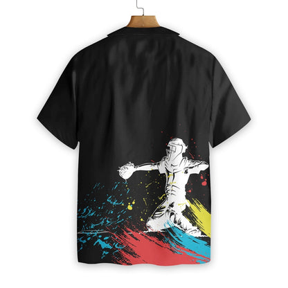 Catcher Silhouette Baseball On Black Design Hawaiian Shirt, Hawaiian For Gift