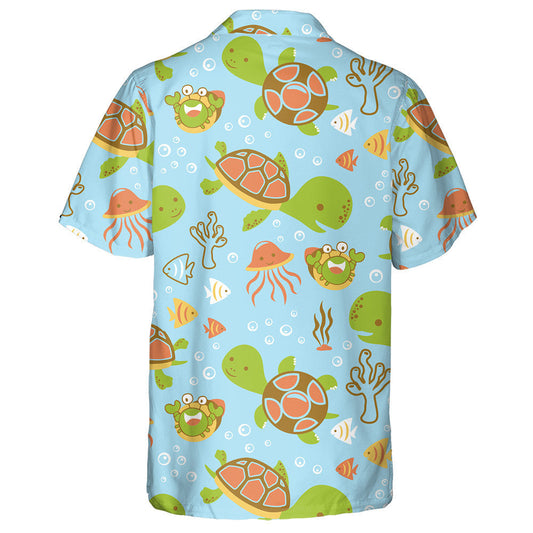 Sea Turtles And Marine Life Cartoon Hawaiian Shirt,Hawaiian Shirt Gift, Christmas Gift