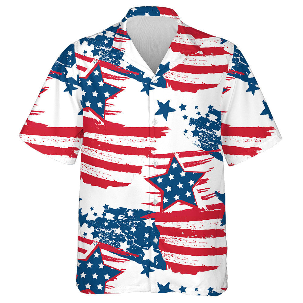 Cracked Color Painting Patriotic Stars America Pattern Hawaiian Shirt, Hawaiian Shirt Gift, Christmas Gift