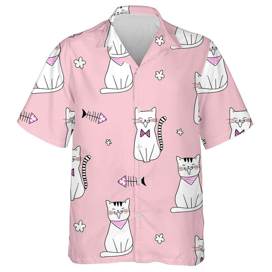 Cute Cat On Pink Pastel Doodle Style Hawaiian Shirt, Hawaiian Shirt Gift, Christmas Gift