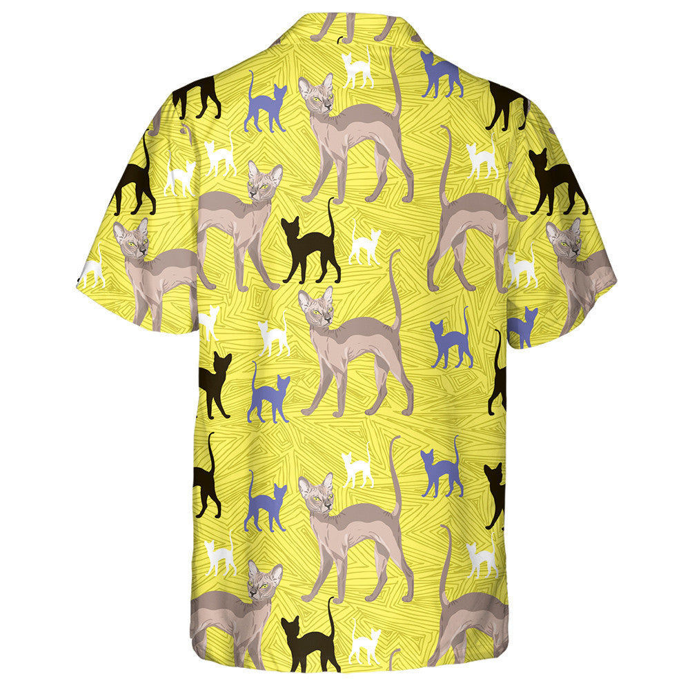 Color Sphynx Cats On Yellow Geometric Background Hawaiian Shirt, Hawaiian Shirt Gift, Christmas Gift