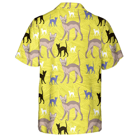 Color Sphynx Cats On Yellow Geometric Background Hawaiian Shirt, Hawaiian Shirt Gift, Christmas Gift