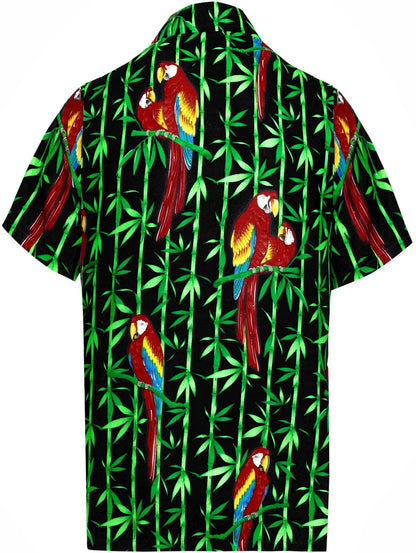 Parrot And Bamboo Rope On Black Tropical Hawaiian Shirt,Hawaiian Shirt Gift, Christmas Gift