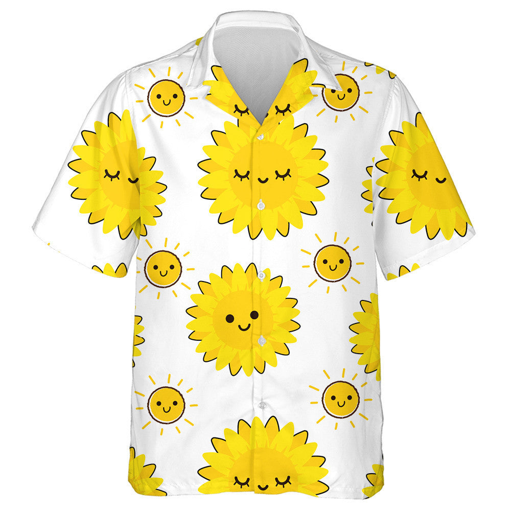 Sleeping Moment Of Sunflower And Sun Cartoon Pattern Hawaiian Shirt, Hawaiian Shirt Gift, Christmas Gift