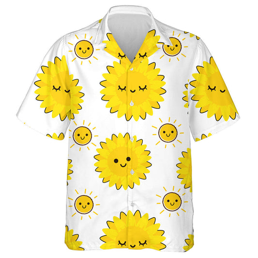 Sleeping Moment Of Sunflower And Sun Cartoon Pattern Hawaiian Shirt, Hawaiian Shirt Gift, Christmas Gift