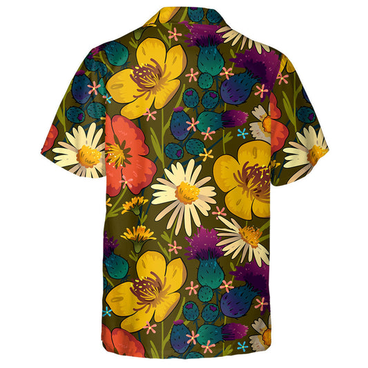 Retro Yellow Orange Blue Wildflowers Field Hawaiian Shirt,Hawaiian Shirt Gift, Christmas Gift