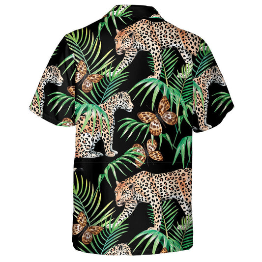 Leopard With Butterfly And Palm Tropical Watercolor Hawaiian Shirt, Hawaiian Shirt Gift, Christmas Gift