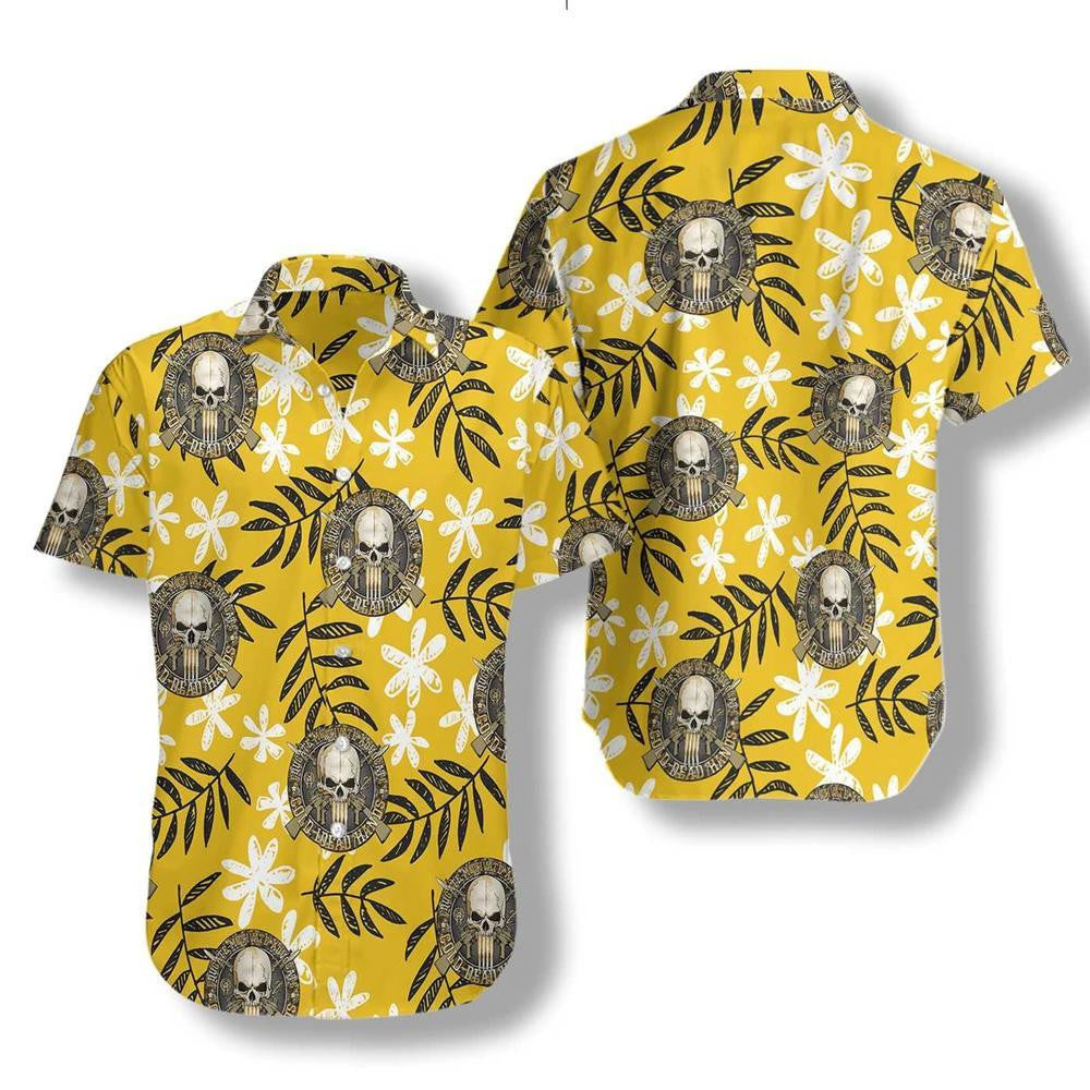 Gun 2nd Amendment Skull Leaves Pattern Hawaiian Shirt,Hawaiian Shirt Gift, Christmas Gift