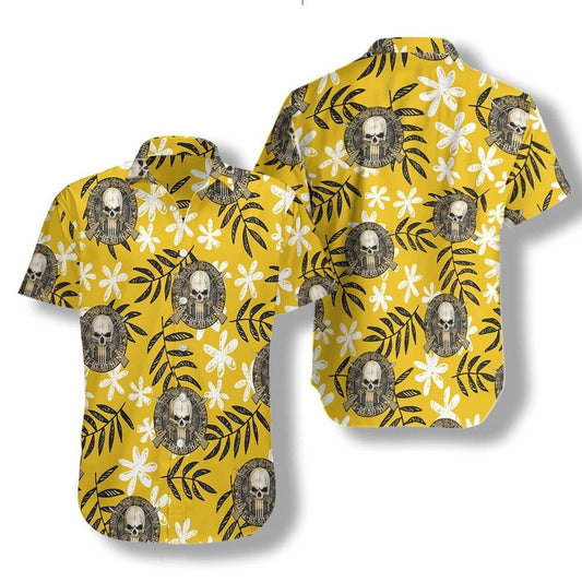 Gun 2nd Amendment Skull Leaves Pattern Hawaiian Shirt,Hawaiian Shirt Gift, Christmas Gift