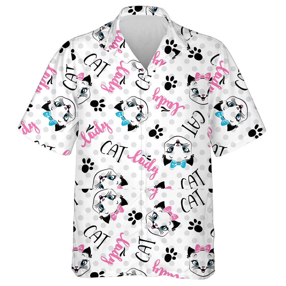 Lady Cats On Polka Dots Background Hawaiian Shirt, Hawaiian For Gift