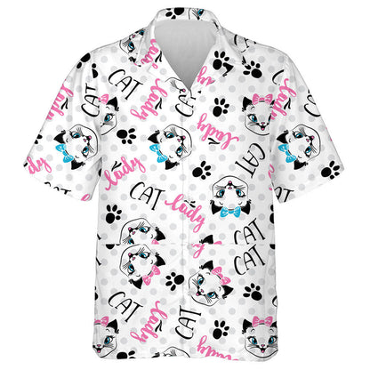Lady Cats On Polka Dots Background Hawaiian Shirt, Hawaiian For Gift