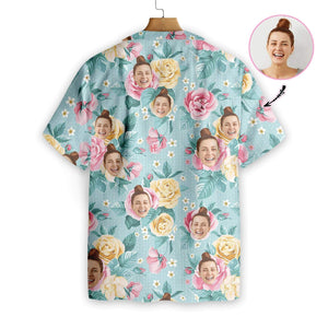 Watercolor Pink And Yellow Roses Custom Photo Hawaiian Shirt, Hwaiian For Gift