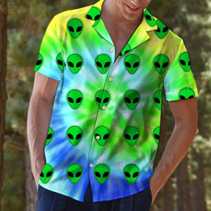 Amazing Green Alien Tiedye Pattern Hawaiian Shirt, Hawaiian For Gift