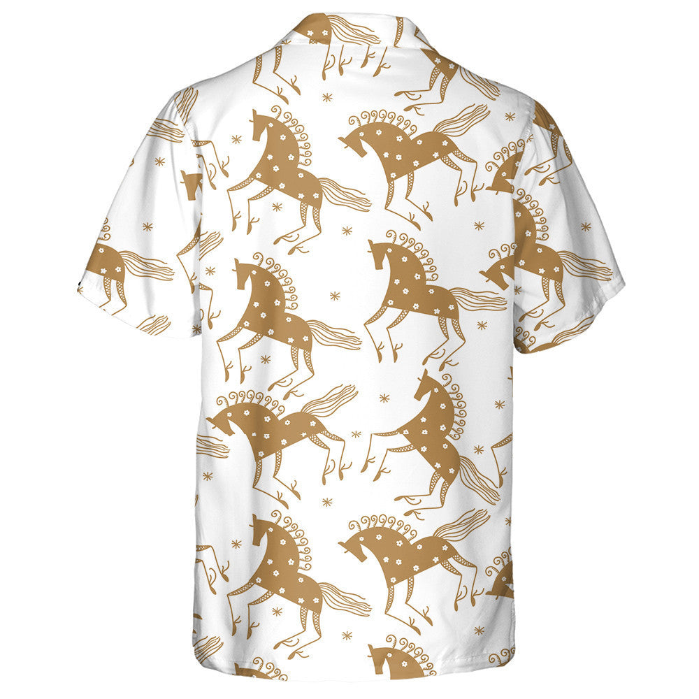 Gold Horses And White Flower On White Hawaiian Shirt, Hawaiian Shirt Gift, Christmas Gift