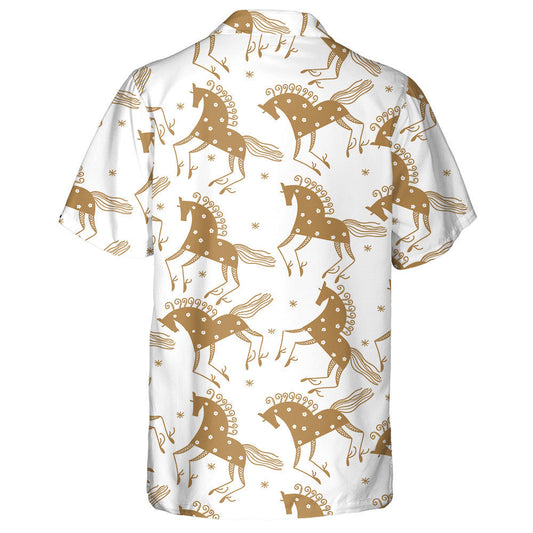 Gold Horses And White Flower On White Hawaiian Shirt, Hawaiian Shirt Gift, Christmas Gift