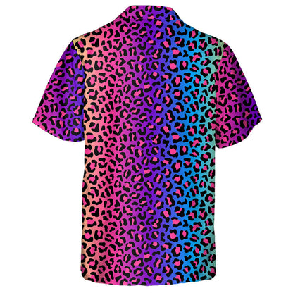 Colorful Leopard Neon Rainbow Colored Background Hawaiian Shirt, Hawaiian Shirt Gift, Christmas Gift