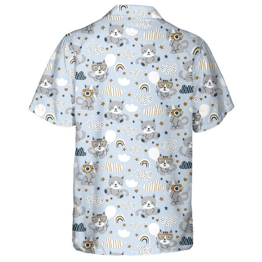 Cait gleoite Scamaill Agus Bogha Báistí ar Chúlra Gorm Léine Haváís, Bronntanas Léine Haváíais, Bronntanas Nollag