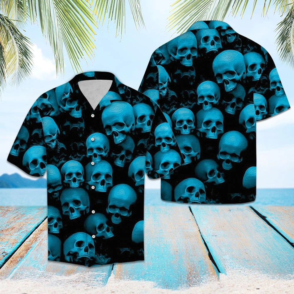 Patrún Ealaíne Uamhnach Cloigeann Gotach Dubh Agus Gorm Léine Haváís, Bronntanas Léine Haváís, Bronntanas Nollag