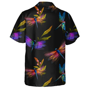 Colorful Dragonfly With Leaves On Black Hawaiian Shirt, Hawaiian For Gift